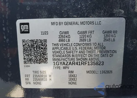 2024 Cadillac Xt4 Fwd Luxury z USA, uszkodzony, nr VIN 1GYAZAR41RF135823